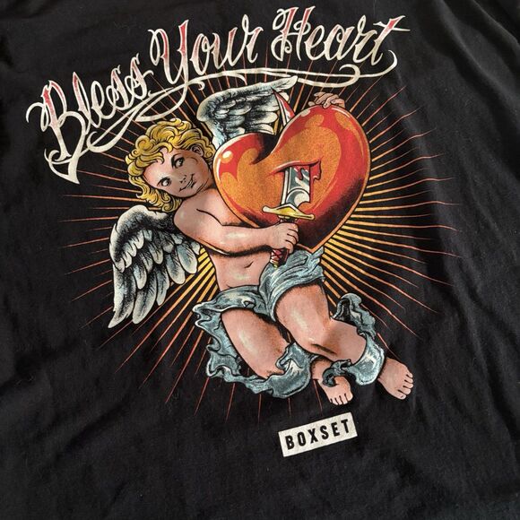 Boxset Mens Black Tee Shirt Large "Bless Your Heart" Graphic Cherub Angel Biker - Picture 1 of 11